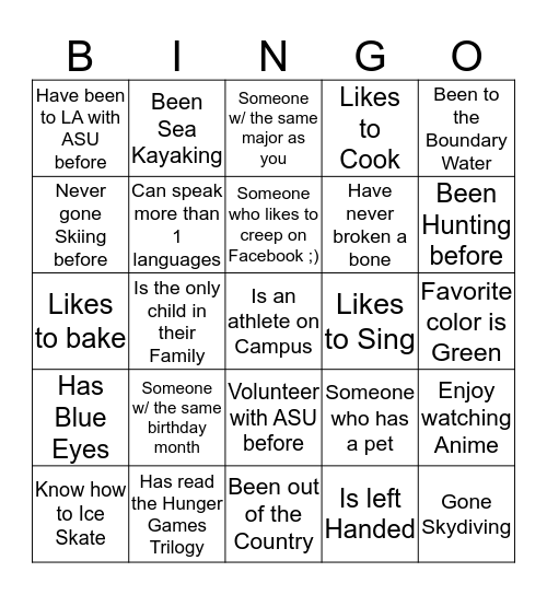 ASU Human Bingo Card