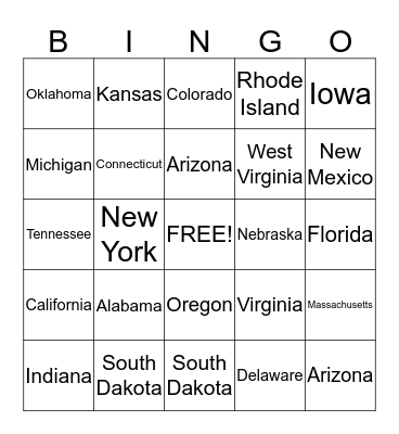 United states bingo Card