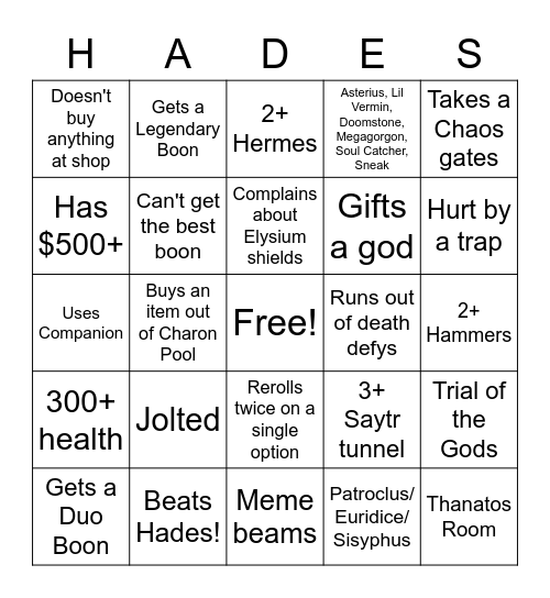 Barb Hades Bingo Card