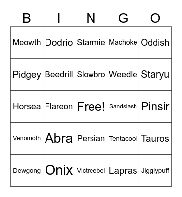 UPB Pokemon Bingo Card