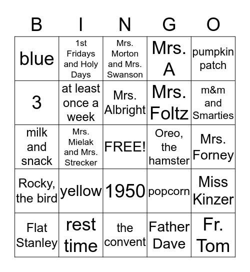 St. Bonaventure Bingo Card