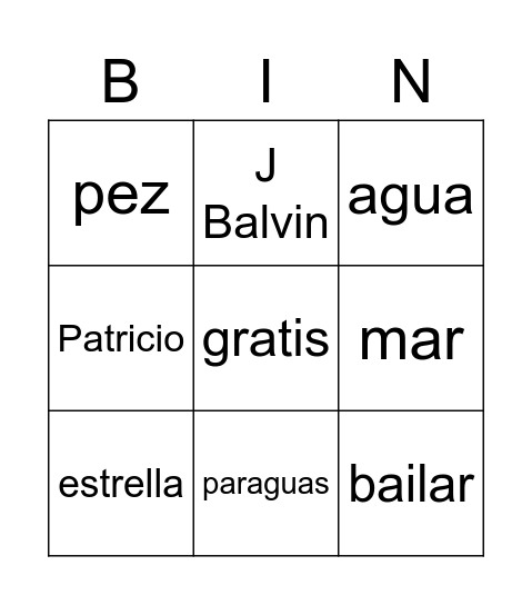 Agua Bingo Card