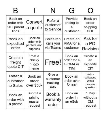 Entrust Customer Ops Bingo Card