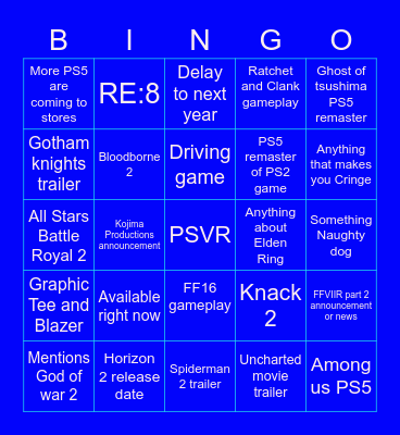 STATE OF PLAY Bingo Card