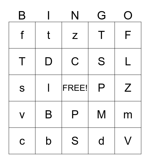 Letter Bingo Card