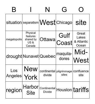 North American Bingo Card