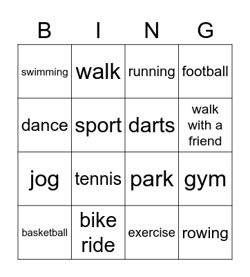 exercise Bingo Card