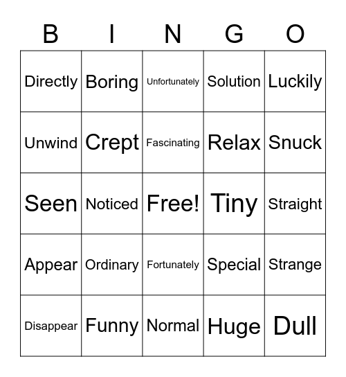 S3 Vocab Bingo Card