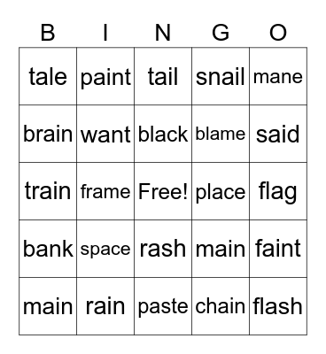 Common Long Vowels #13 Bingo Card
