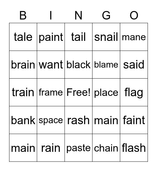 Common Long Vowels #13 Bingo Card