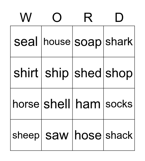 S, H, AND SH Digraph #19 Bingo Card