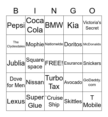 Super Bowl BINGO Card