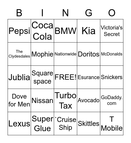 Super Bowl BINGO Card