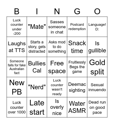 EJ Stream Bingo Card