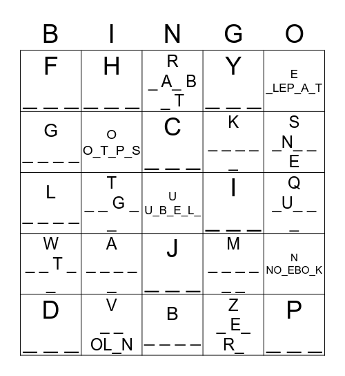 Alphabet Bingo Card