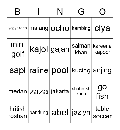 CIYA's Bingo Card