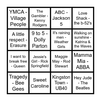 Musical Bingo Card