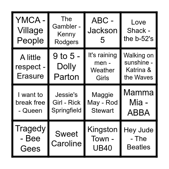 Musical Bingo Card
