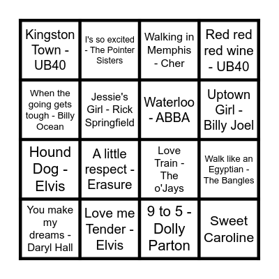 Musical Bingo Card