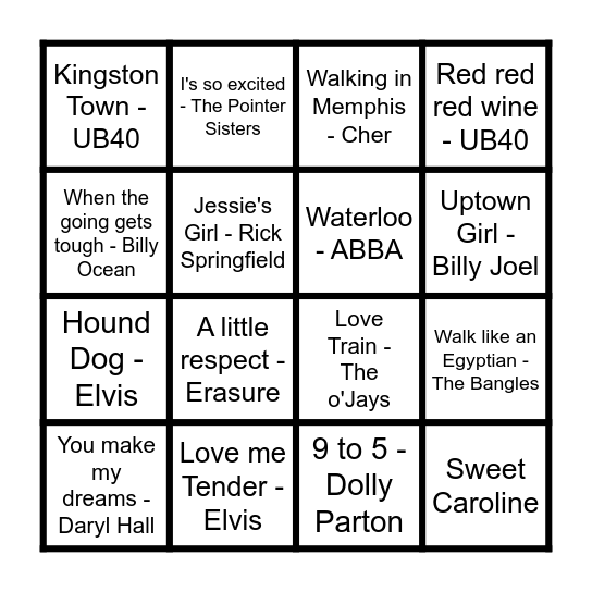 Musical Bingo Card