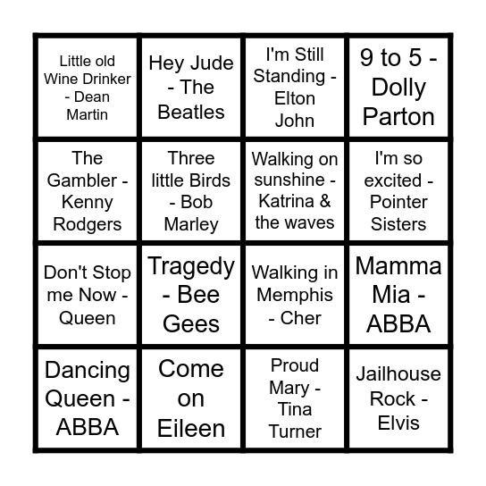 Musical Bingo Card