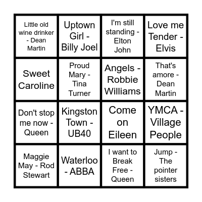 Musical Bingo Card