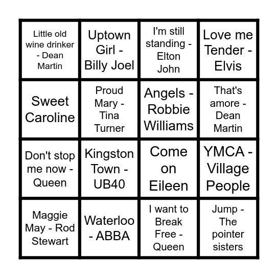 Musical Bingo Card