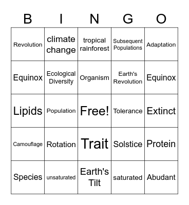 Seasons and Environmental Impacts Bingo Card