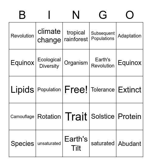 Seasons and Environmental Impacts Bingo Card