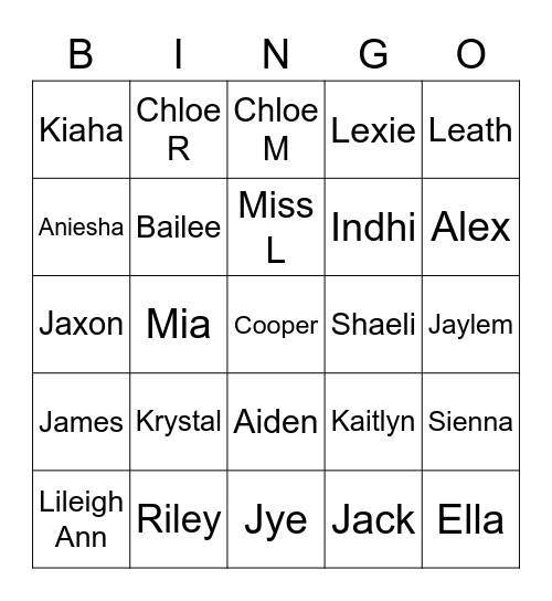 Class Bingo Card