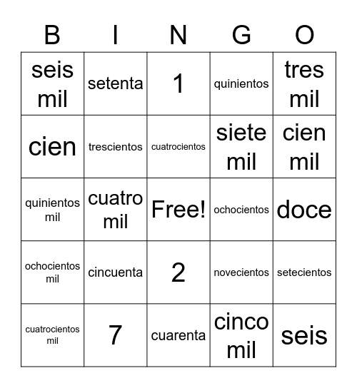 NUMEROS 1-900,000 Bingo Card