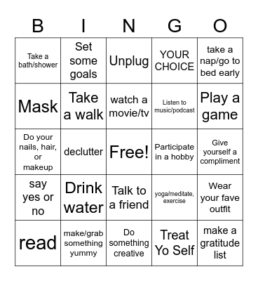 Spring Self Care Bingo Card