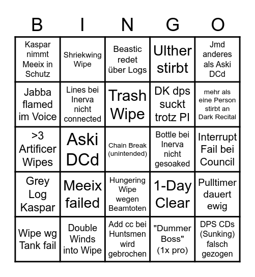 Drunk Raid Questionmark Bingo Card
