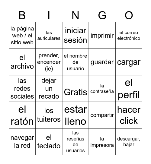 Sp 3 La tecnología (revised list) Bingo Card