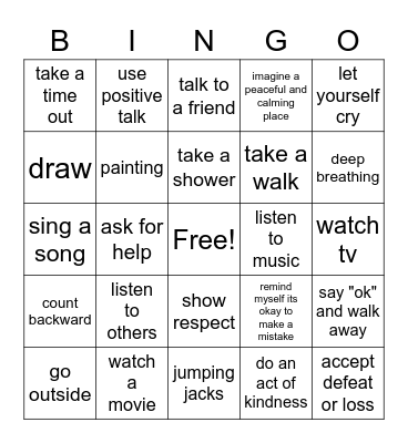 Coping Skills Bingo Card