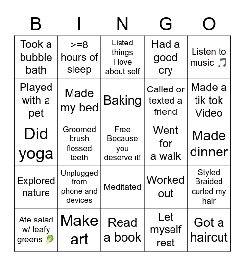 💗Kindness to Self 💗 Bingo Card