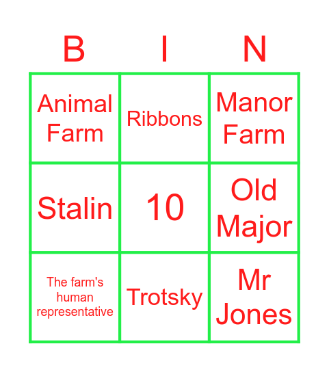Animal Farm BIngoComd Bingo Card