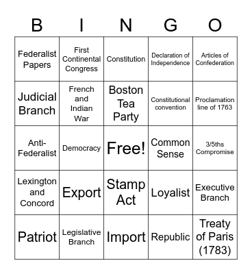 Founding the U.S.A. Bingo Card