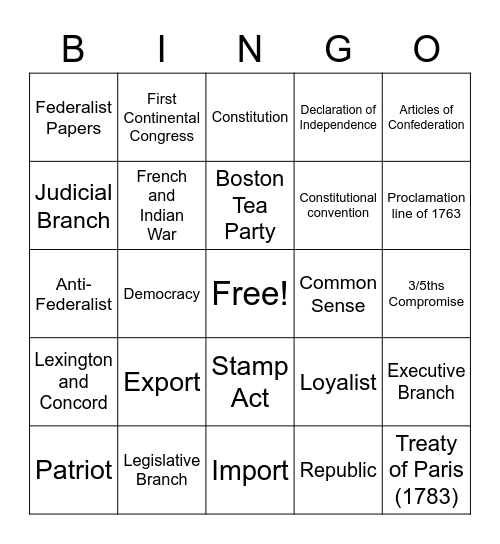 Founding the U.S.A. Bingo Card