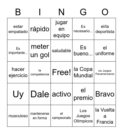 Avancemos 2 2.1 Bingo Card