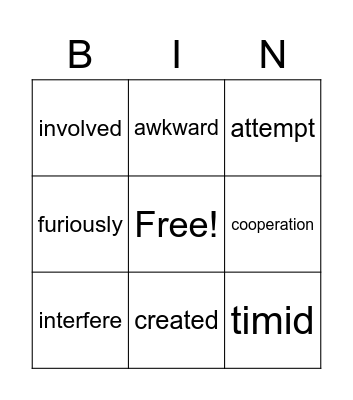 Vocabulary Bingo Card