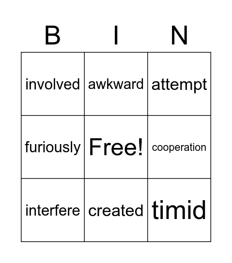 Vocabulary Bingo Card