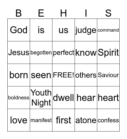 BE HIS BINGO Card