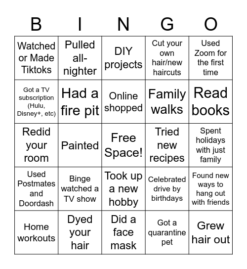 Quarantine Bingo! Bingo Card