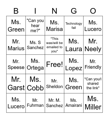 Google Meet Bingo Card