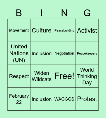 World Thinking Day 2021 Bingo Card