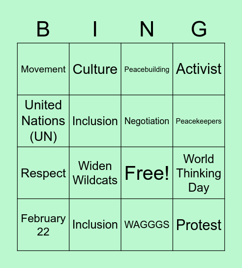 World Thinking Day 2021 Bingo Card