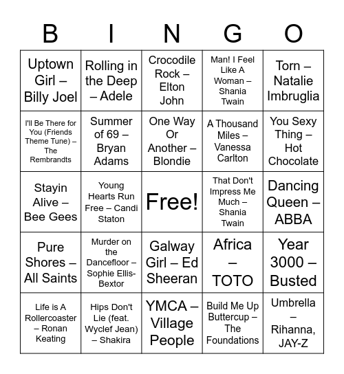HFW Musical Bingo Card