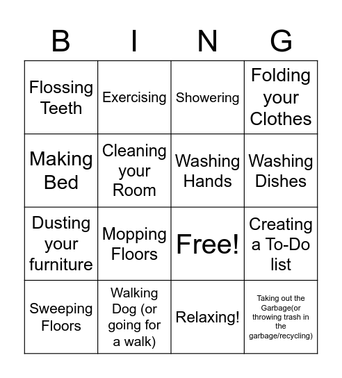 Daily and Weekly Tasks Bingo Card