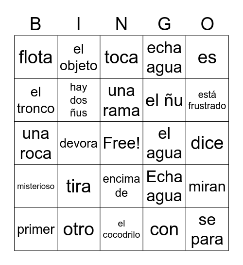 El ñu-Wildebeest Bingo Card